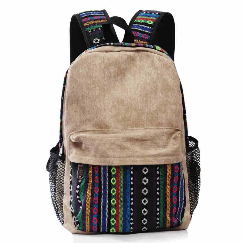 Image of Vintage Tribe Pattern Colorful Wool Knitting Canvas Backpack