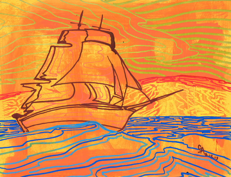 Image of Orange Clipper Ship - SOLD