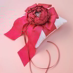 Image of White and Fuchsia Silk Dupioni Catala Bloom Ring Bearer Pillow