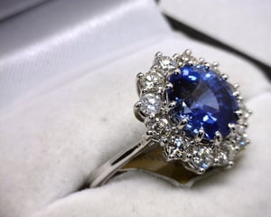 Image of 14K White Gold Ceylon Sapphire(4.28CT) / Diamond Ring