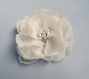 Image of Fiona Ivory Silk Flower Fascinator with Rhinestone Pearl and Gemstone
