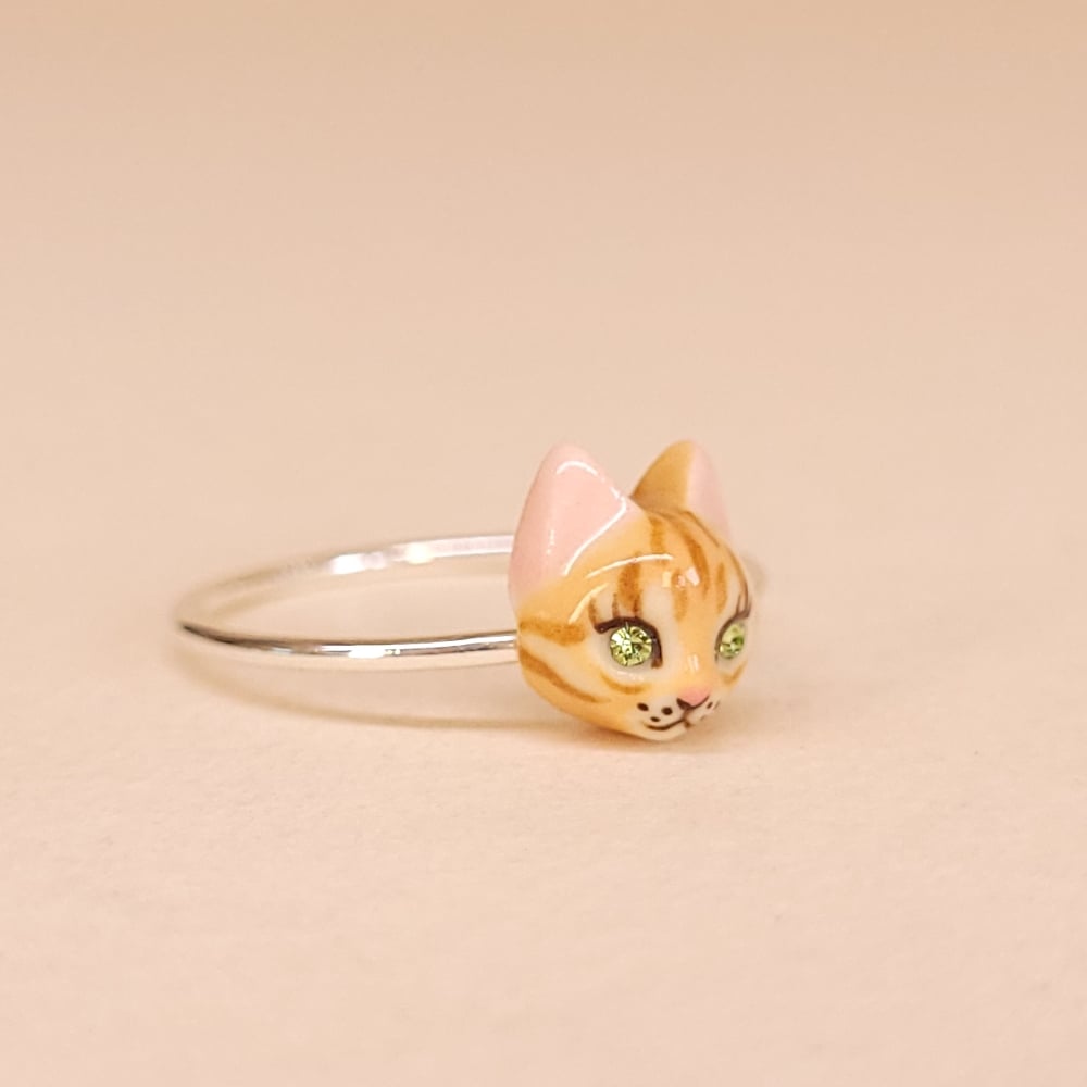 Image of Ginger Tabby Porcelain & Sterling Silver Cat Ring