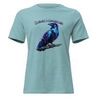 Image 2 of Cosmic Messenger Raven Women's Shirt – Mystical Galaxy Crow Graphic Tee | Celestial Bird Art