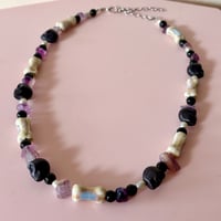 Image 4 of Skulls and Bones with a Hint of Purple Quartz - One of a Kind Necklace 