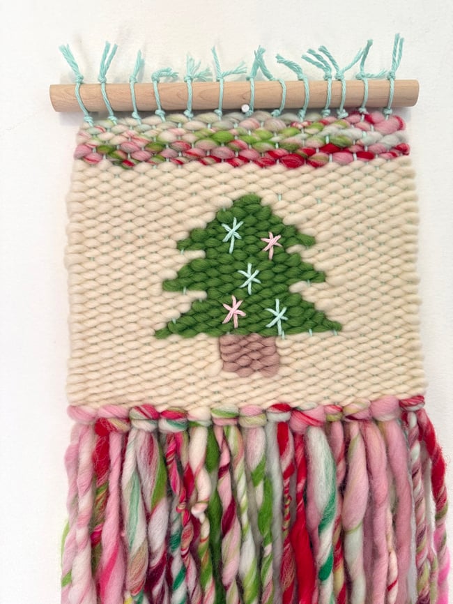 Christmas & strawberry shortcake. Woven wall hanging.