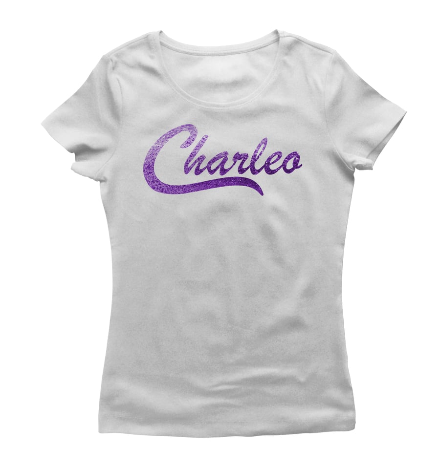 Image of Ladies Original Charleo Tee  White/Purple Bling