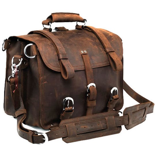 Image of Large Vintage Handmade Antique Crazy Horse Leather Travel Bag / Satchel - Backpack / Messenger(z14)