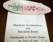 Image of Alaskan Colorful Scrimshaw on Ancient Ivory Brooch Pin