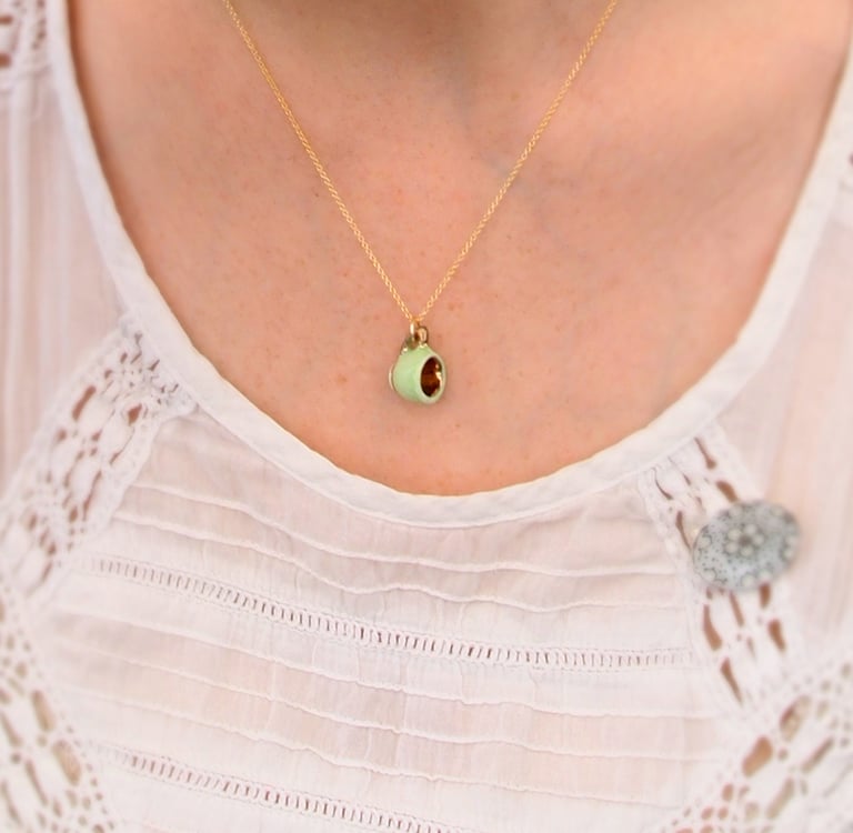 green and gold cup necklace