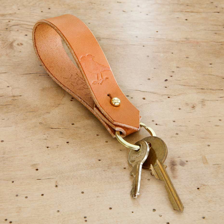 Image of Tan Leather Belt Lanyard with Key Ring