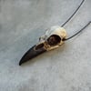 Mini Raven Skull Necklace (2.75" Small) Resin Cast Skull (Aged Finish Painted Beak) Black Chain
