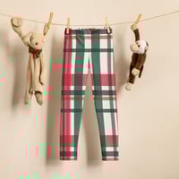 Girls Kid's Leggings ( Red, White, and Green Plaid )