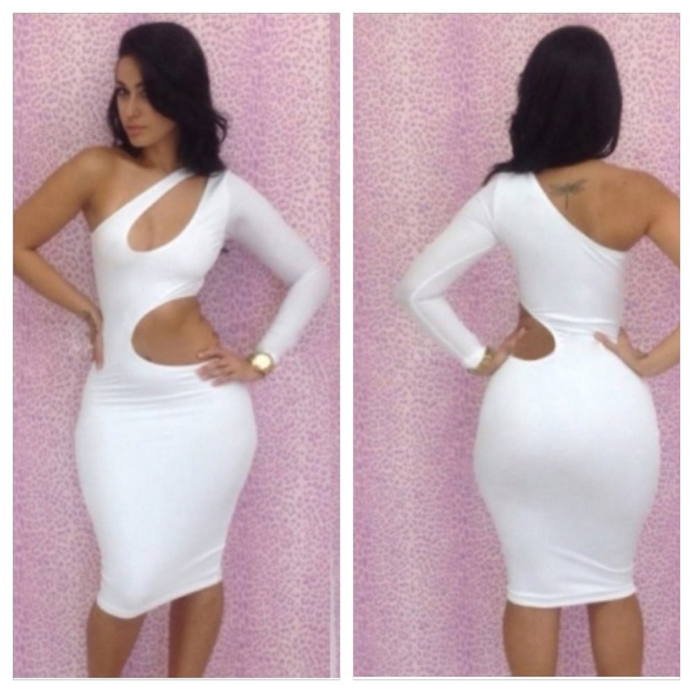 White One Shoulder Cut Out Bodycon Dress | Eklektik Style White One Shoulder Cut Out Bodycon Dress | Eklektik Style