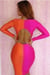 Image of Pink/Orange Open Front Patchwork Bodycon Dress