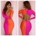 Image of Pink/Orange Open Front Patchwork Bodycon Dress