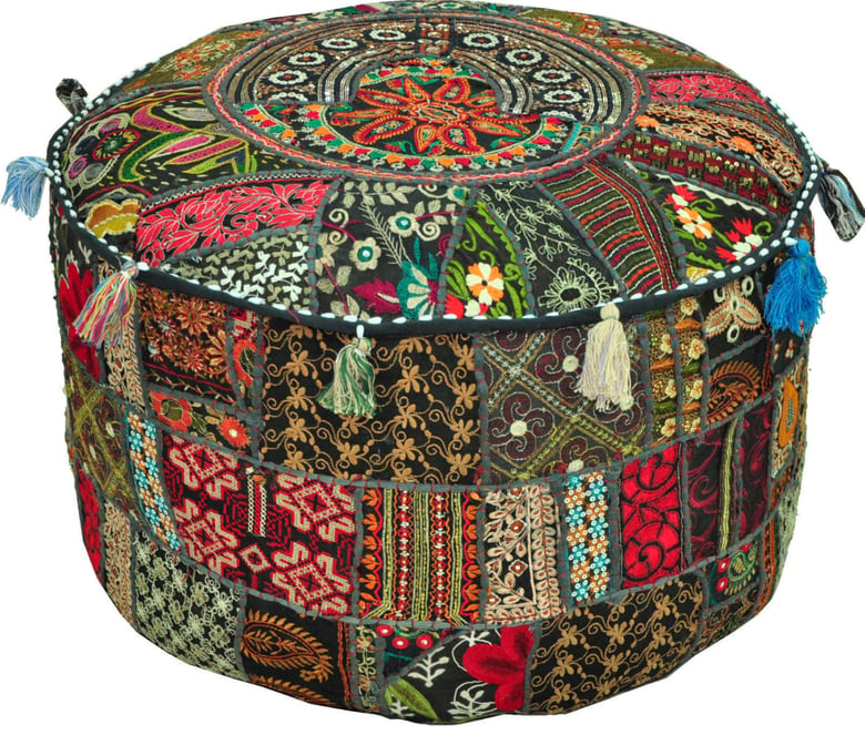 Image of Bohemian Patchwork vintage indian Pouf Ottoman, pouffe pouffes, Foot Stool, Bean Bag, Floor Pillow