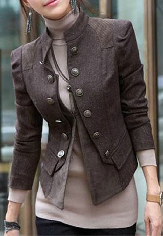 Image of [grzxy6600893]Cool Stylish Double Breast Solid Color Jacket Coat 