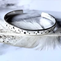 Image 1 of Handmade Sterling Silver Star And Moon Cuff Bracelet 925