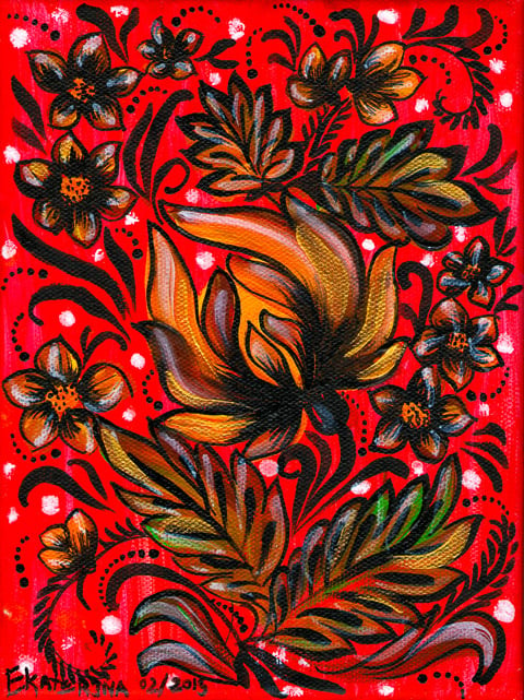 Image of Gipsy Flowers - Gold on Red