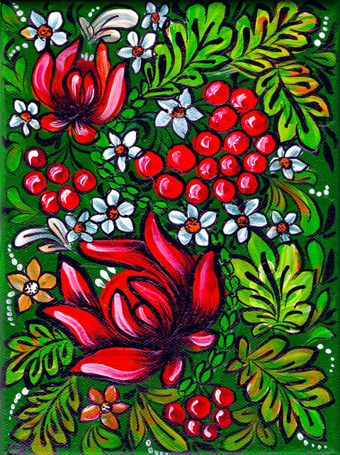 Image of Gipsy Flowers - Red on Green