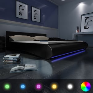 Image of Lit Cuir 180×200cm Noir ou Blanc Eclairage Led