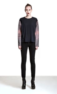 Image of Sample Sale- Women's Silk Cosmic Print/ Navy Two Toned Oversize Long Sleeves Top. 50% off Size <2/4>