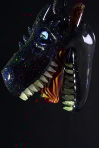 Image 1 of Crushed opal dragon skull with fire themed tip, uv eye millie, uv/glow in the dark teeth