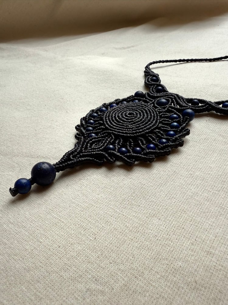 Image of Macrame necklace with lapis lazuli beads