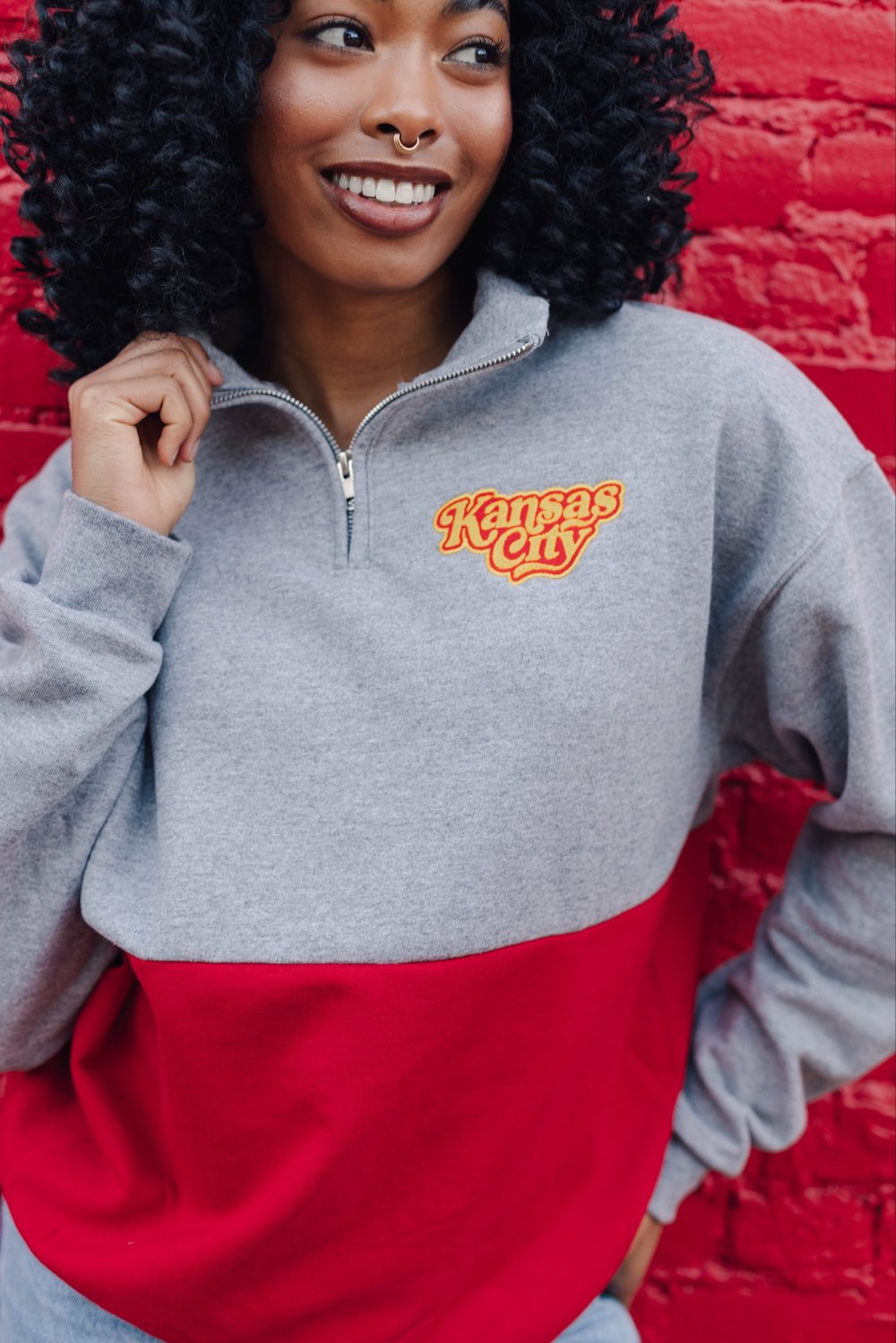 Image of Vintage Vibes Red/Grey/Gold Unisex Quarterzip 