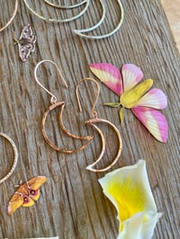 Image 8 of Small Hammered Crescent Moon Earrings