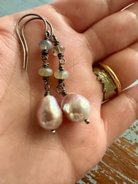 Image 6 of pinkish baroque pearl and opal earrings