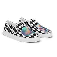 Image 1 of Goth/Punk Inspired Black and White With Neon Watercolor Skull Men’s Slip-On Canvas Shoes