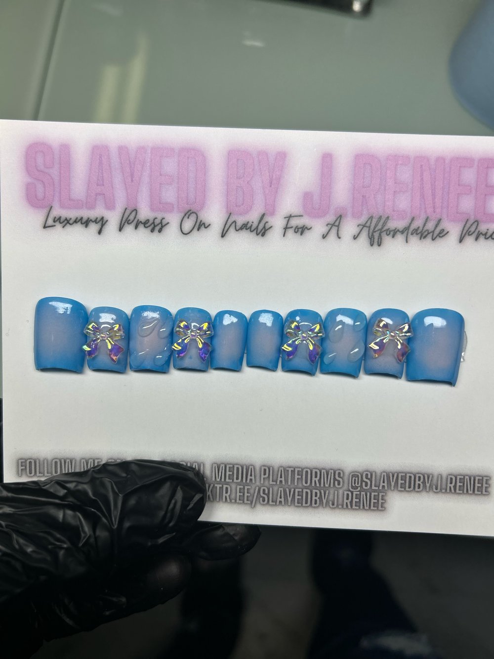Blue Short Moon Cut Press On Nails