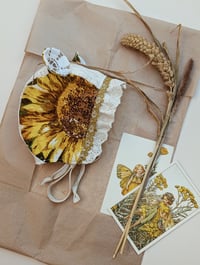 Image 2 of Sunflower Ruffle Bear handmade baby bonnet 