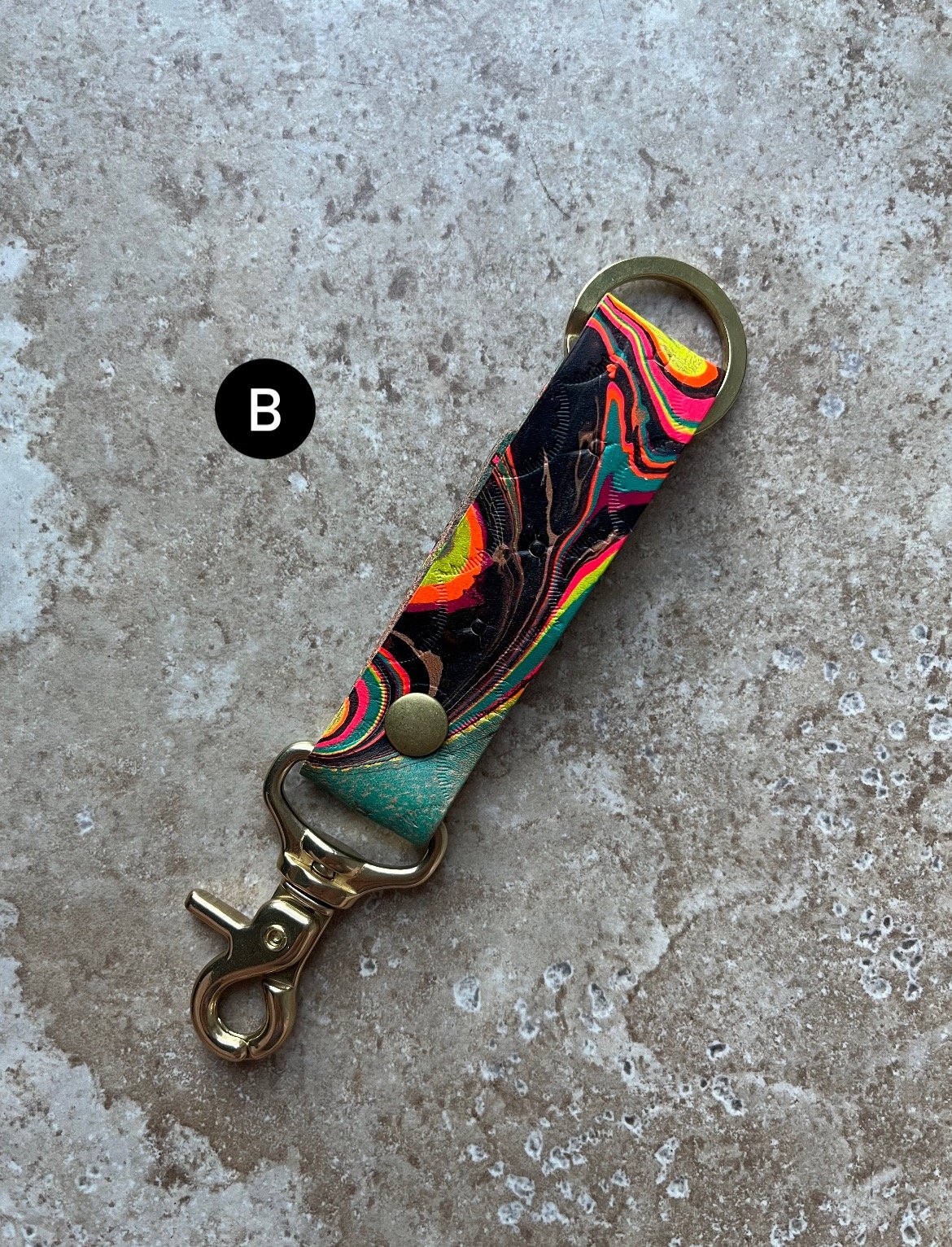 Image of Black/Electric Rainbow Marbled Long Keychain 