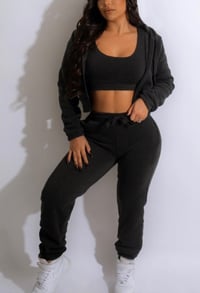 Image 1 of 3 PIECES SET BRA TOP & HOODIE JACKET & JOGGER PANTS black