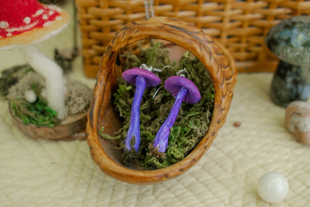 Image of Amethyst Deceiver  Mushroom Earrings 