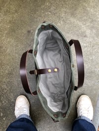 Image 4 of XL carryall made in olive green waxed filter twill