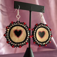 Image 3 of black heart beaded parfleche earrings