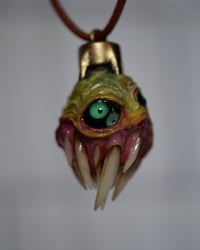 Image 6 of Egg of the King all seeing fangs pendant, leather cord, brass hardware, OOAK