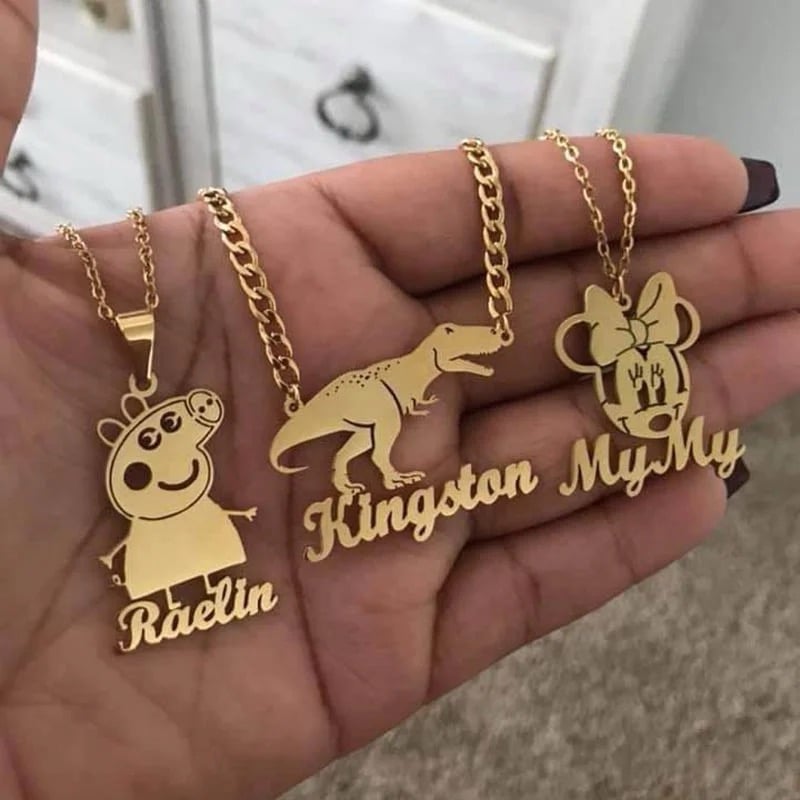 Image of Gold plated Custom cartoon character necklaces with name