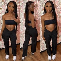 Image 1 of V-Cut Black Cargo Pants 