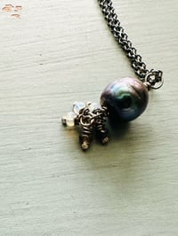 Image 4 of peacock pearl pendant necklace with iolite and opal fringe