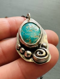 Image 4 of Sierra Nevada turquoise pendant with sterling silver rose and pearls