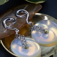 Image 1 of Ear Weights - OPALITE Rolo Chain - Opalite - Glass Chain Hangers - Stretched Ears - Hook Style Ear 