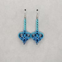 Mystic Teal Chainmaille Heart Earrings