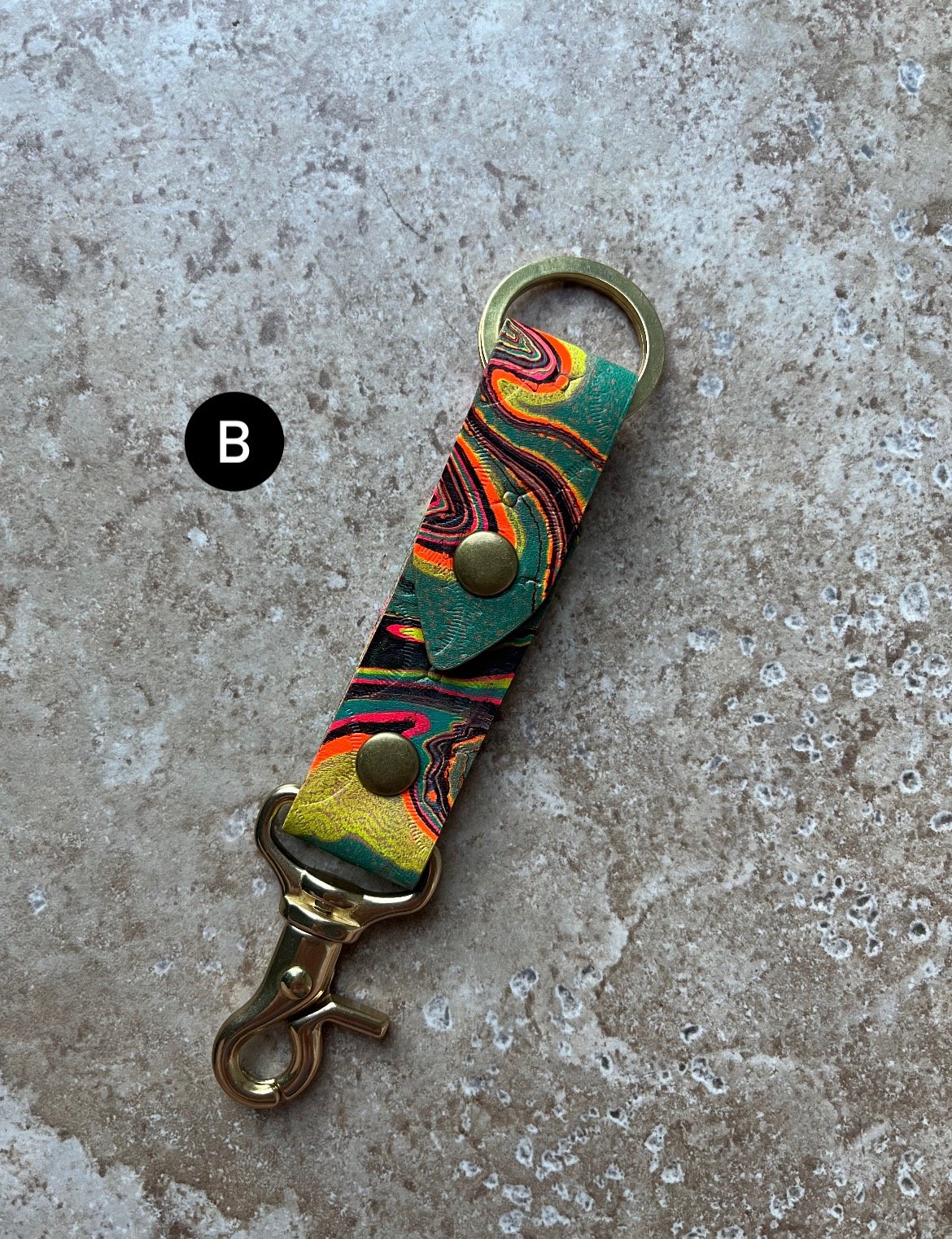 Image of Black/Electric Rainbow Marbled Long Keychain 