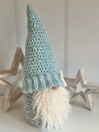 Image 2 of Blue & Cream Handmade Crochet Gnome 