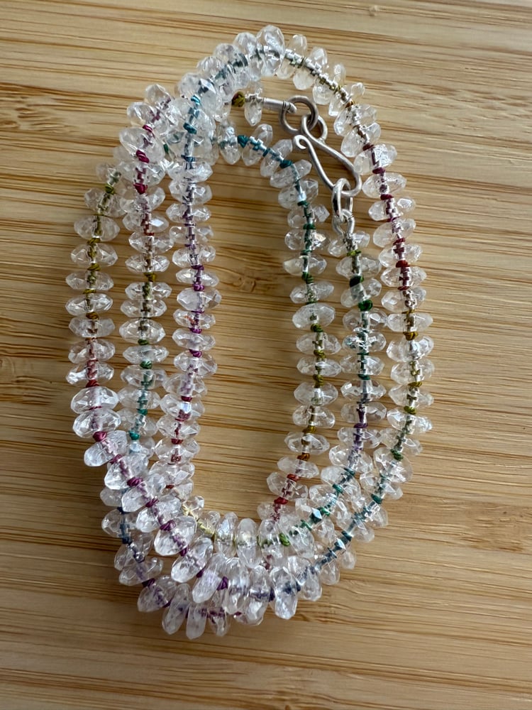 Image of Faceted Quartz Crystal Beaded Necklace on Rainbow Thread