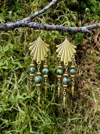 Image 1 of African Turquoise and Brass Triple Drop Earrings 